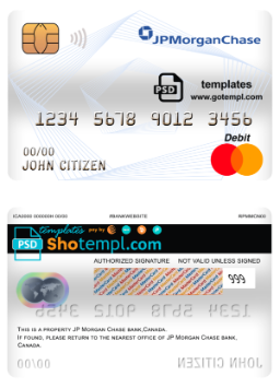 editable template, Canada JP Morgan Chase bank mastercard debit card template in PSD format, fully editable