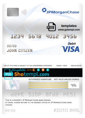 editable template, Canada JP Morgan Chase bank visa card debit card template in PSD format, fully editable