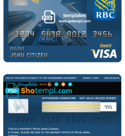 editable template, Canada Royal Bank of Canada (RBC) bank visa card debit card template in PSD format, fully editable