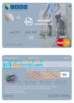 editable template, Bosnia and Herzegovina Central Bank mastercard debit card template in PSD format, fully editable