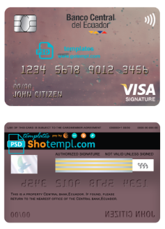 editable template, Ecuador Central Bank visa signature card template in PSD format, fully editable