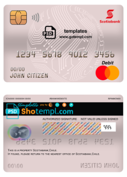 editable template, Chile Scotiabank bank mastercard debit card template in PSD format, fully editable