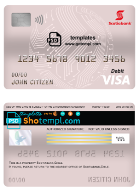 editable template, Chile Scotiabank bank visa card debit card template in PSD format, fully editable
