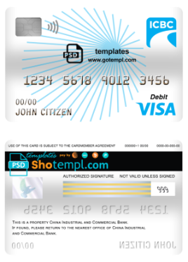 editable template, China Industrial and Commercial Bank of China bank visa card debit card template in PSD format, fully editable