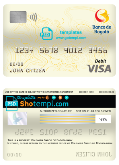 editable template, Colombia Banco de Bogotá bank visa card debit card template in PSD format, fully editable