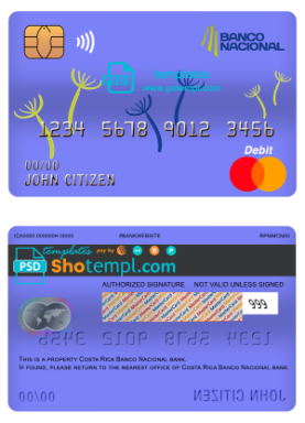 editable template, Costa Rica Banco Nacional de Costa Rica mastercard debit card template in PSD format, fully editable