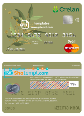 editable template, Belgium Crelan bank mastercard debit card template in PSD format, fully editable
