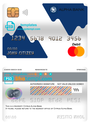 editable template, Cyprus Alpha bank mastercard debit card template in PSD format, fully editable