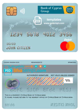editable template, Cyprus Bank of Cyprus bank mastercard debit card template in PSD format, fully editable