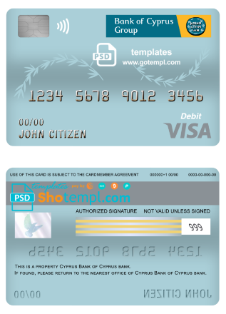 editable template, Cyprus Bank of Cyprus bank visa card debit card template in PSD format, fully editable