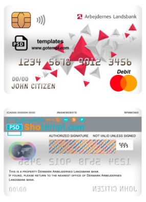 editable template, Denmark Arbejdernes Landsbank mastercard debit card template in PSD format, fully editable