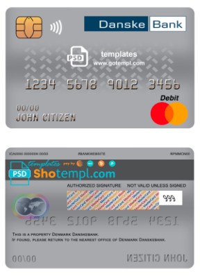 editable template, Denmark Danskebank bank mastercard debit card template in PSD format, fully editable