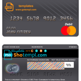 editable template, Dominica CIBC First Caribbean International bank mastercard debit card template in PSD format, fully editable