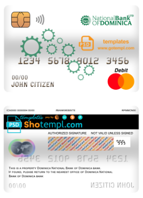 editable template, Dominica National Bank of Dominica mastercard debit card template in PSD format, fully editable