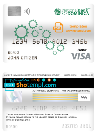 editable template, Dominica National Bank of Dominica visa card debit card template in PSD format, fully editable