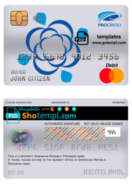 editable template, Dominican Republic Progreso bank mastercard debit card template in PSD format, fully editable