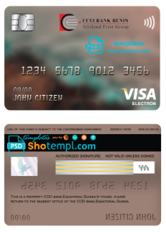 editable template, Equatorial Guinea CCEI Bank visa electron card template in PSD format, fully editable