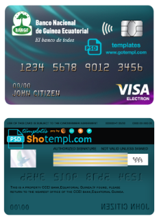 editable template, Equatorial Guinea The National Bank visa electron card template in PSD format, fully editable