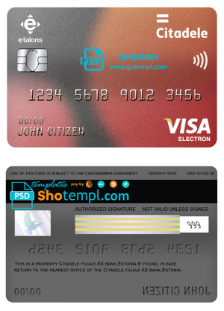 editable template, Estonia Citadele bank visa electron card template in PSD format, fully editable