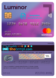 editable template, Estonia Luminor Bank mastercard template in PSD format, fully editable