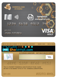 editable template, Ethiopia Commercial Bank visa gold card template in PSD format, fully editable