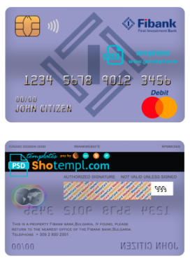 editable template, Bulgaria Fibank bank mastercard debit card template in PSD format, fully editable