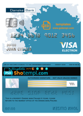 editable template, Finland Danske bank visa electron card template in PSD format, fully editable