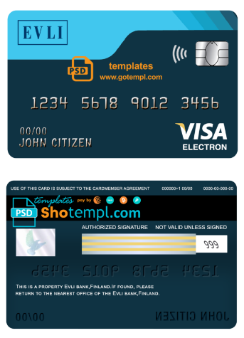 editable template, Finland Evli bank visa electron card template in PSD format, fully editable