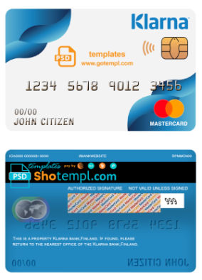 editable template, Finland Klarna bank mastercard template in PSD format, fully editable