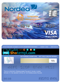 editable template, Finland Nordea bank visa electron card template in PSD format, fully editable