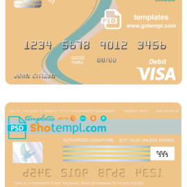 editable template, Botswana First National Bank visa card debit card template in PSD format, fully editable