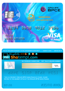 editable template, France Groupe BPCE bank visa classic card template in PSD format, fully editable