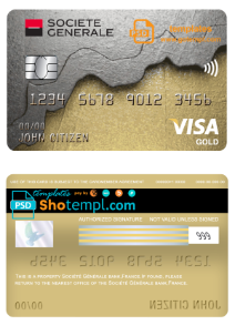 editable template, France Société Générale bank visa gold card template in PSD format, fully editable
