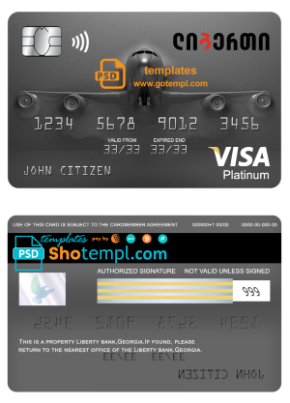 editable template, Georgia Liberty bank visa platinum card template in PSD format, fully editable