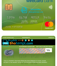 editable template, Germany Aschheim Wirecard bank mastercard template in PSD format, fully editable