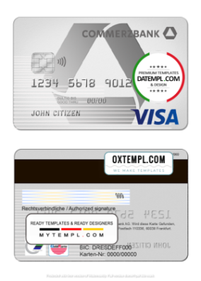 editable template, Germany Commerzbank visa card template in PSD format, fully editable