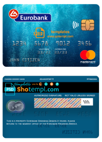 editable template, Greece Eurobank Ergasias bank mastercard template in PSD format, fully editable