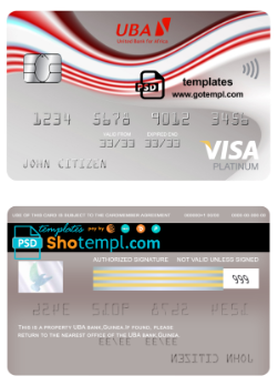 editable template, Guinea UBA bank visa platinum card template in PSD format, fully editable