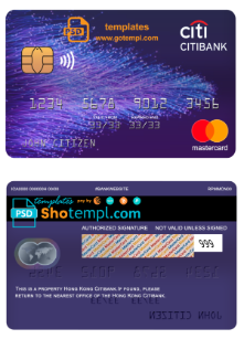 editable template, Hong Kong Citibank mastercard template in PSD format, fully editable