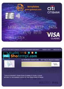 editable template, Hong Kong Citibank visa classic card template in PSD format, fully editable