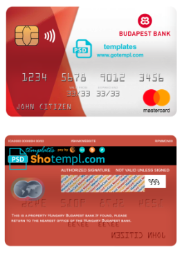 editable template, Hungary Budapest bank mastercard, fully editable template in PSD format