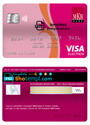 editable template, Hungary MKB bank visa electron card, fully editable template in PSD format