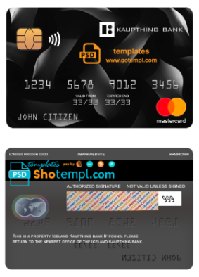editable template, Iceland Kaupthing bank mastercard, fully editable template in PSD format