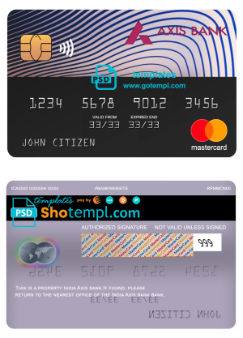 editable template, India Axis bank mastercard, fully editable template in PSD format