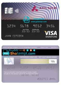 editable template, India Axis bank visa signature card, fully editable template in PSD format