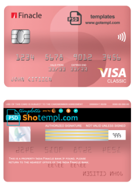 editable template, India Finacle bank visa classic card, fully editable template in PSD format