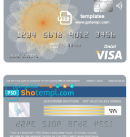 editable template, Australia ING Direct bank visa card debit card template in PSD format, fully editable