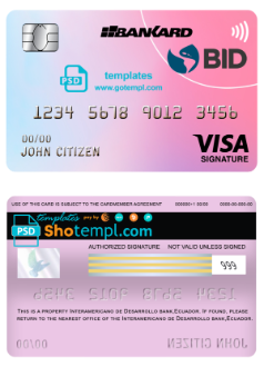 editable template, Ecuador Banco Interamericano de Desarrollo BID bank visa signature card template in PSD format, fully editable