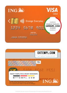editable template, Netherlands ING Orange visa card template in PSD format, fully editable