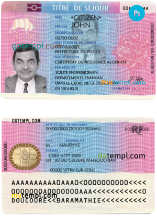 France residence permit (titre de séjour) template in PSD format, fully editable, with all fonts